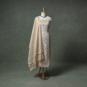 Lucknowi Chikankari Beadwork Tissue Zari Silk Unstitched Dress Material: Kurta with Dupatta 02