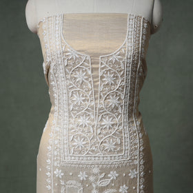 Lucknowi Chikankari Beadwork Tissue Zari Silk Unstitched Dress Material: Kurta with Dupatta 02