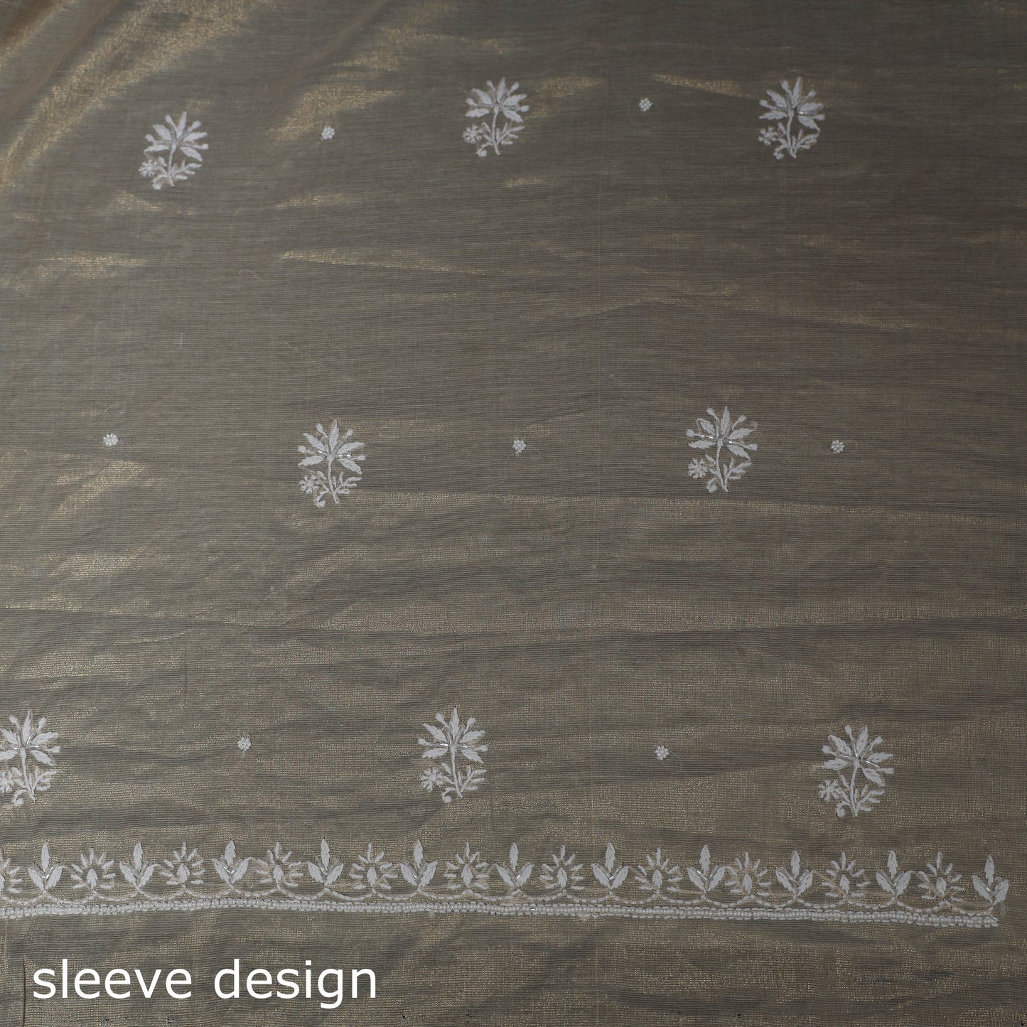 Lucknowi Chikankari Beadwork Tissue Zari Silk Unstitched Dress Material: Kurta with Dupatta 02