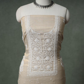 Lucknowi Chikankari Beadwork Tissue Zari Silk Unstitched Dress Material: Kurta with Dupatta 03