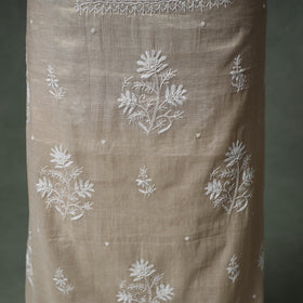 Lucknowi Chikankari Beadwork Tissue Zari Silk Unstitched Dress Material: Kurta with Dupatta 04
