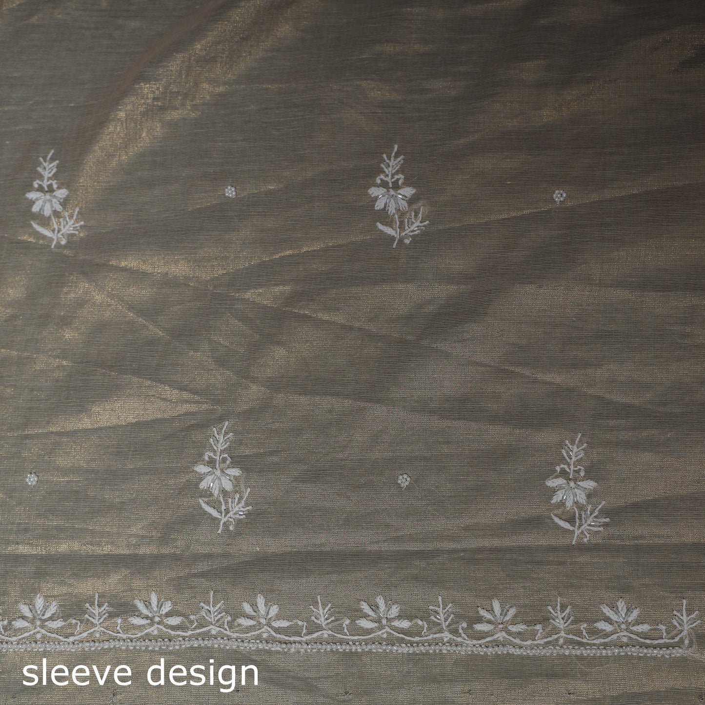Lucknowi Chikankari Beadwork Tissue Zari Silk Unstitched Dress Material: Kurta with Dupatta 04