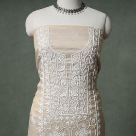 Lucknowi Chikankari Beadwork Tissue Zari Silk Unstitched Dress Material: Kurta with Dupatta 05