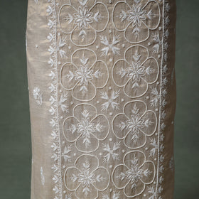 Lucknowi Chikankari Beadwork Tissue Zari Silk Unstitched Dress Material: Kurta with Dupatta 05