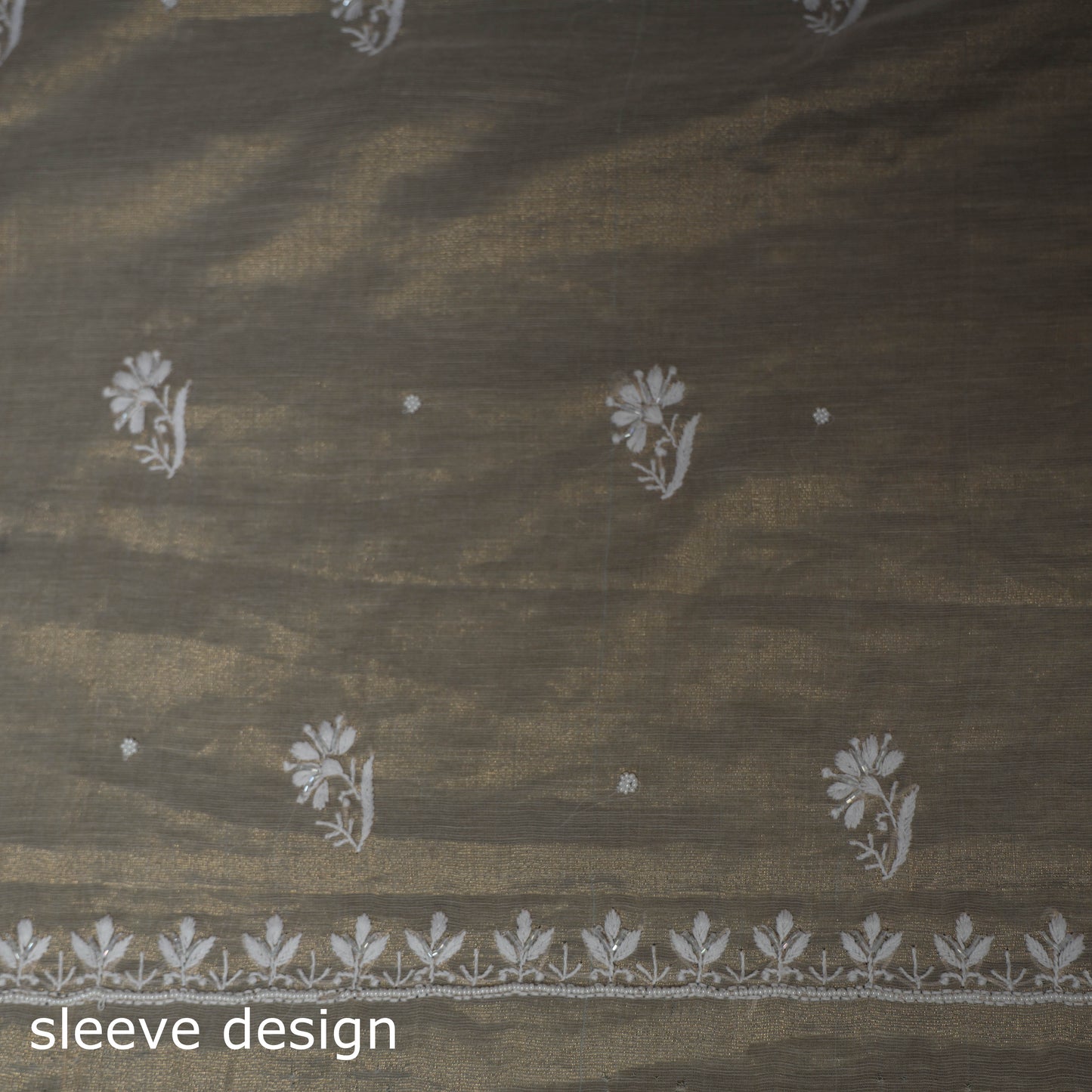 Lucknowi Chikankari Beadwork Tissue Zari Silk Unstitched Dress Material: Kurta with Dupatta 05
