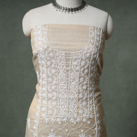 Lucknowi Chikankari Beadwork Tissue Zari Silk Unstitched Dress Material: Kurta with Dupatta 06