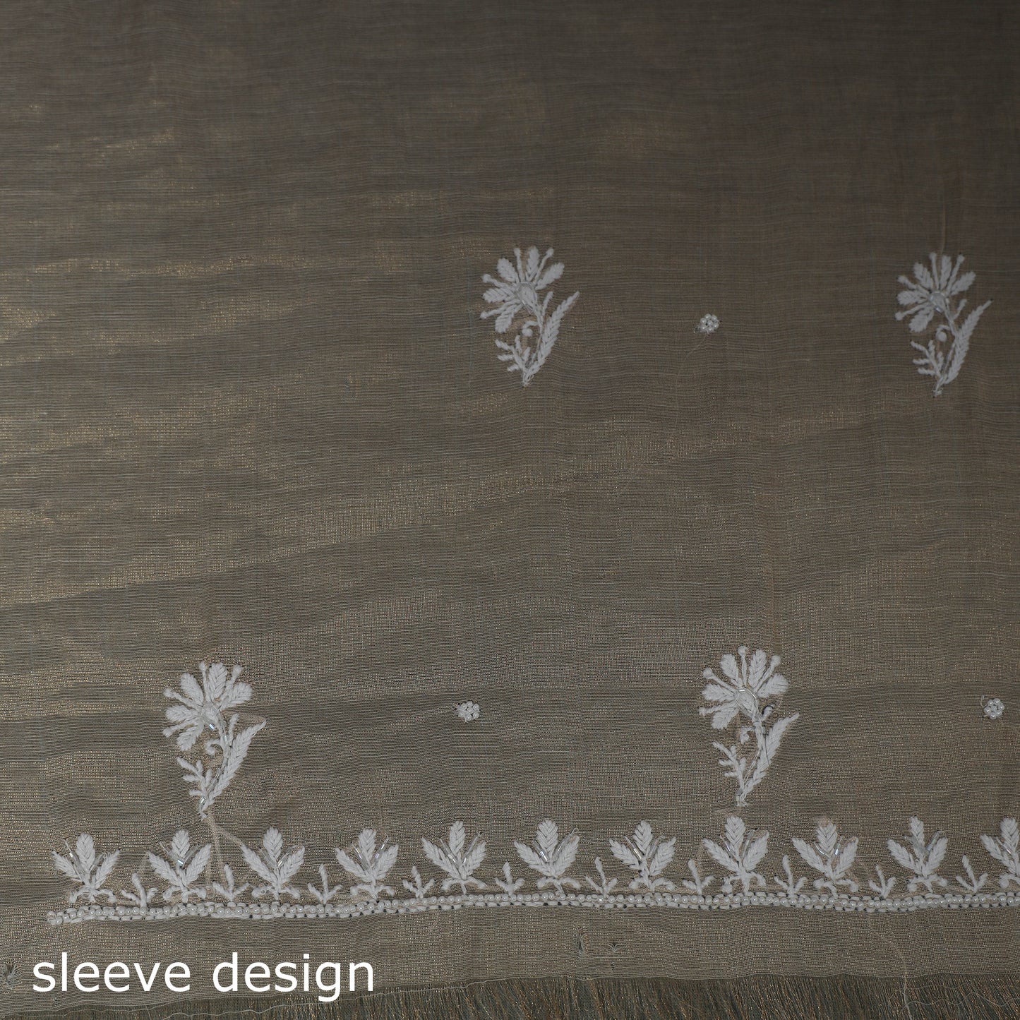 Lucknowi Chikankari Beadwork Tissue Zari Silk Unstitched Dress Material: Kurta with Dupatta 06