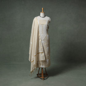 Lucknowi Chikankari Beadwork Tissue Zari Silk Unstitched Dress Material: Kurta with Dupatta 07