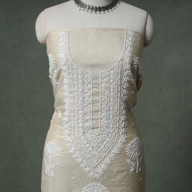 Lucknowi Chikankari Beadwork Tissue Zari Silk Unstitched Dress Material: Kurta with Dupatta 07