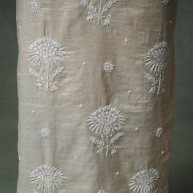 Lucknowi Chikankari Beadwork Tissue Zari Silk Unstitched Dress Material: Kurta with Dupatta 07