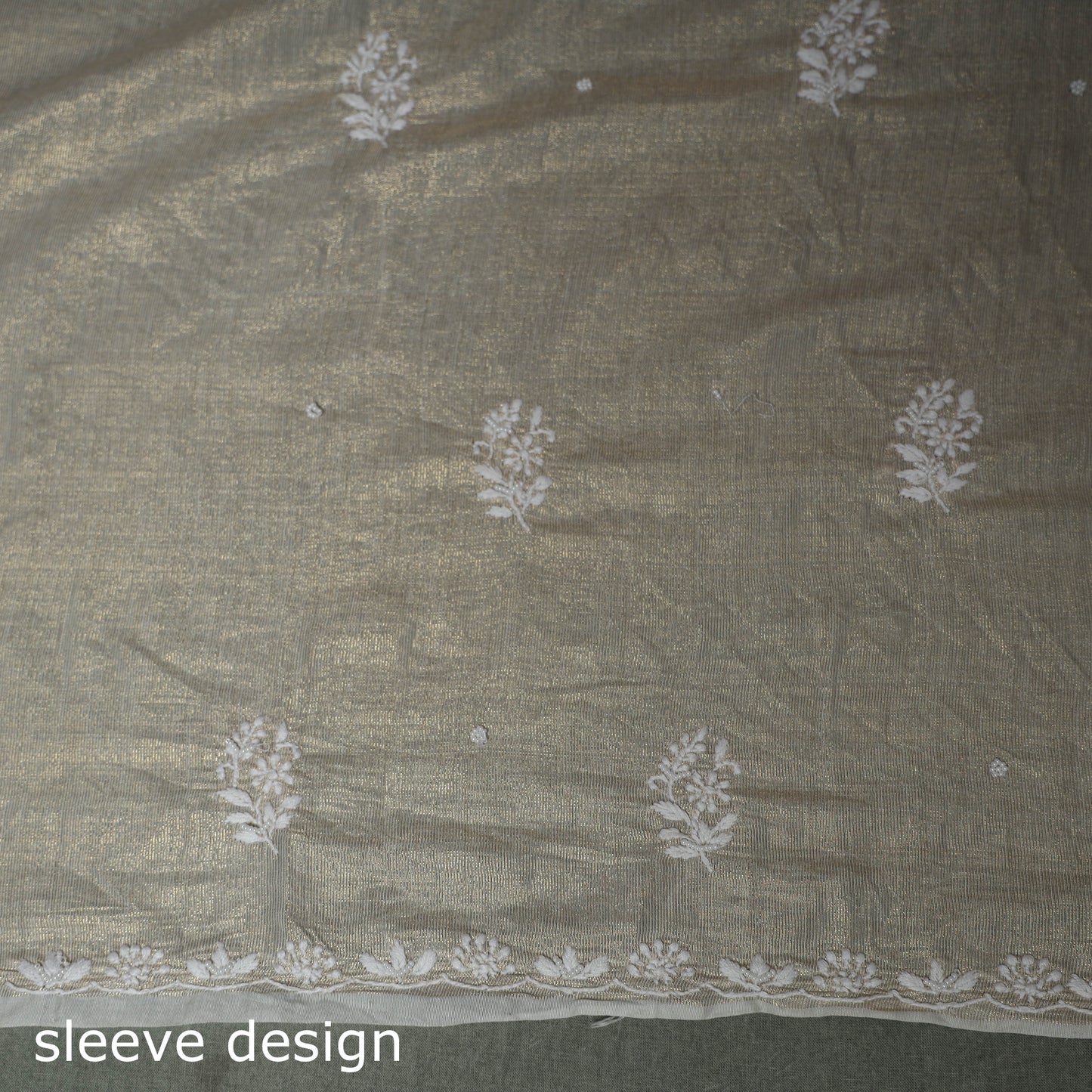 Lucknowi Chikankari Beadwork Tissue Zari Silk Unstitched Dress Material: Kurta with Dupatta 07
