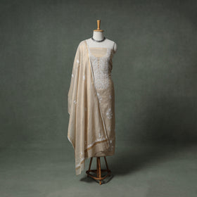 Lucknowi Chikankari Beadwork Tissue Zari Silk Unstitched Dress Material: Kurta with Dupatta 08