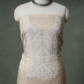 Lucknowi Chikankari Beadwork Tissue Zari Silk Unstitched Dress Material: Kurta with Dupatta 08