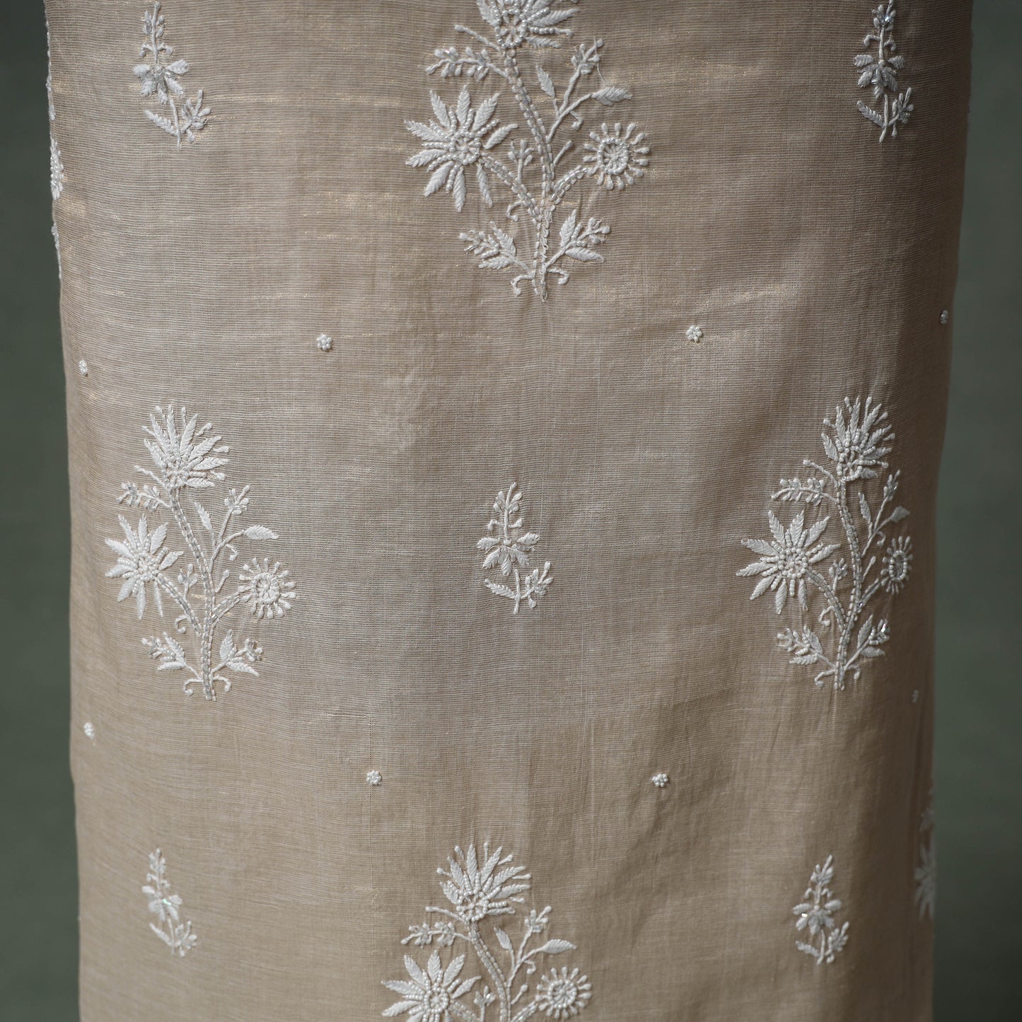 Lucknowi Chikankari Beadwork Tissue Zari Silk Unstitched Dress Material: Kurta with Dupatta 08