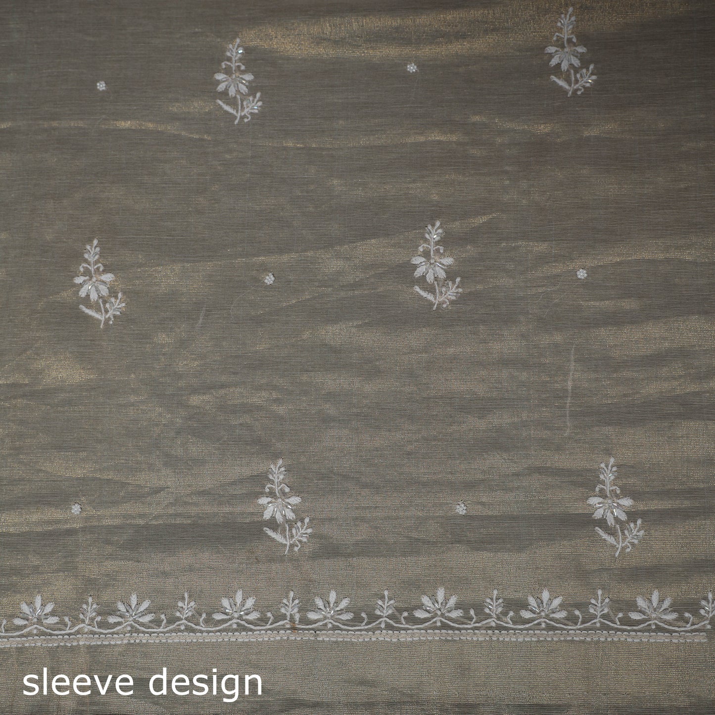 Lucknowi Chikankari Beadwork Tissue Zari Silk Unstitched Dress Material: Kurta with Dupatta 08