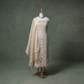 Lucknowi Chikankari Beadwork Tissue Zari Silk Unstitched Dress Material: Kurta with Dupatta 09