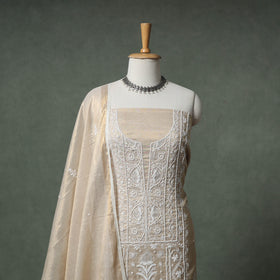 Lucknowi Chikankari Beadwork Tissue Zari Silk Unstitched Dress Material: Kurta with Dupatta 09