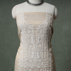 Lucknowi Chikankari Beadwork Tissue Zari Silk Unstitched Dress Material: Kurta with Dupatta 09
