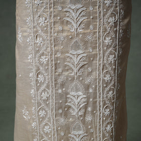 Lucknowi Chikankari Beadwork Tissue Zari Silk Unstitched Dress Material: Kurta with Dupatta 09