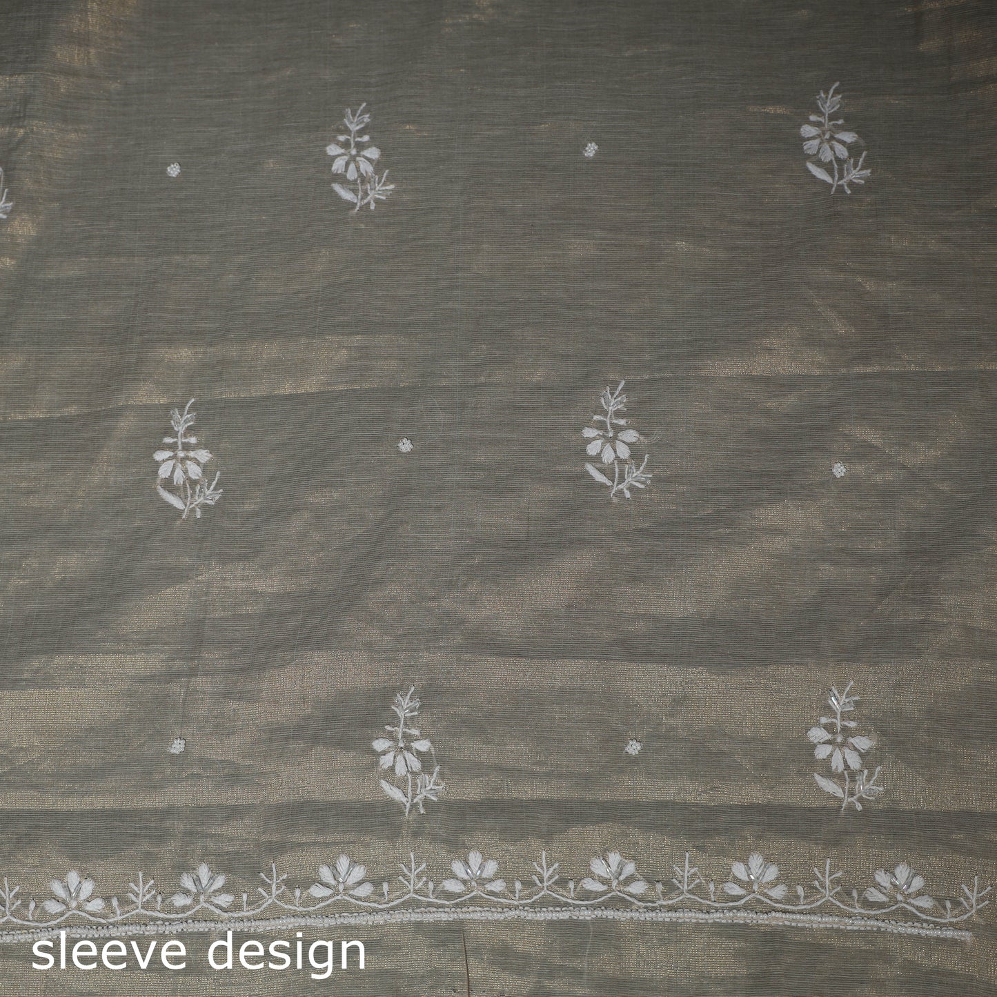 Lucknowi Chikankari Beadwork Tissue Zari Silk Unstitched Dress Material: Kurta with Dupatta 09
