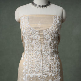 Lucknowi Chikankari Beadwork Tissue Zari Silk Unstitched Dress Material: Kurta with Dupatta 10