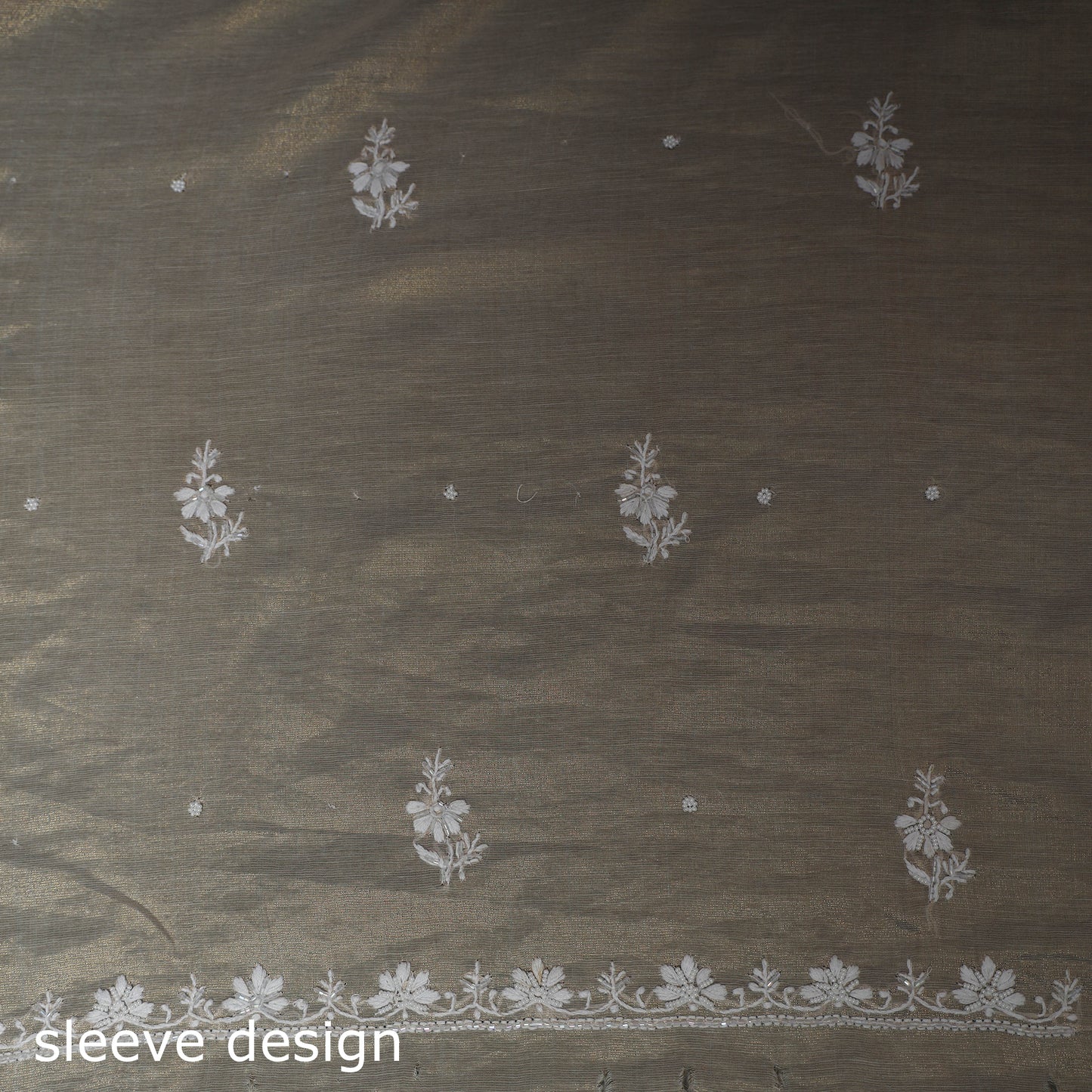Lucknowi Chikankari Beadwork Tissue Zari Silk Unstitched Dress Material: Kurta with Dupatta 10