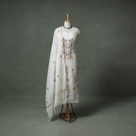 Lucknowi Chikankari Mul Chanderi Unstitched Dress Material: Kurta with Dupatta 11