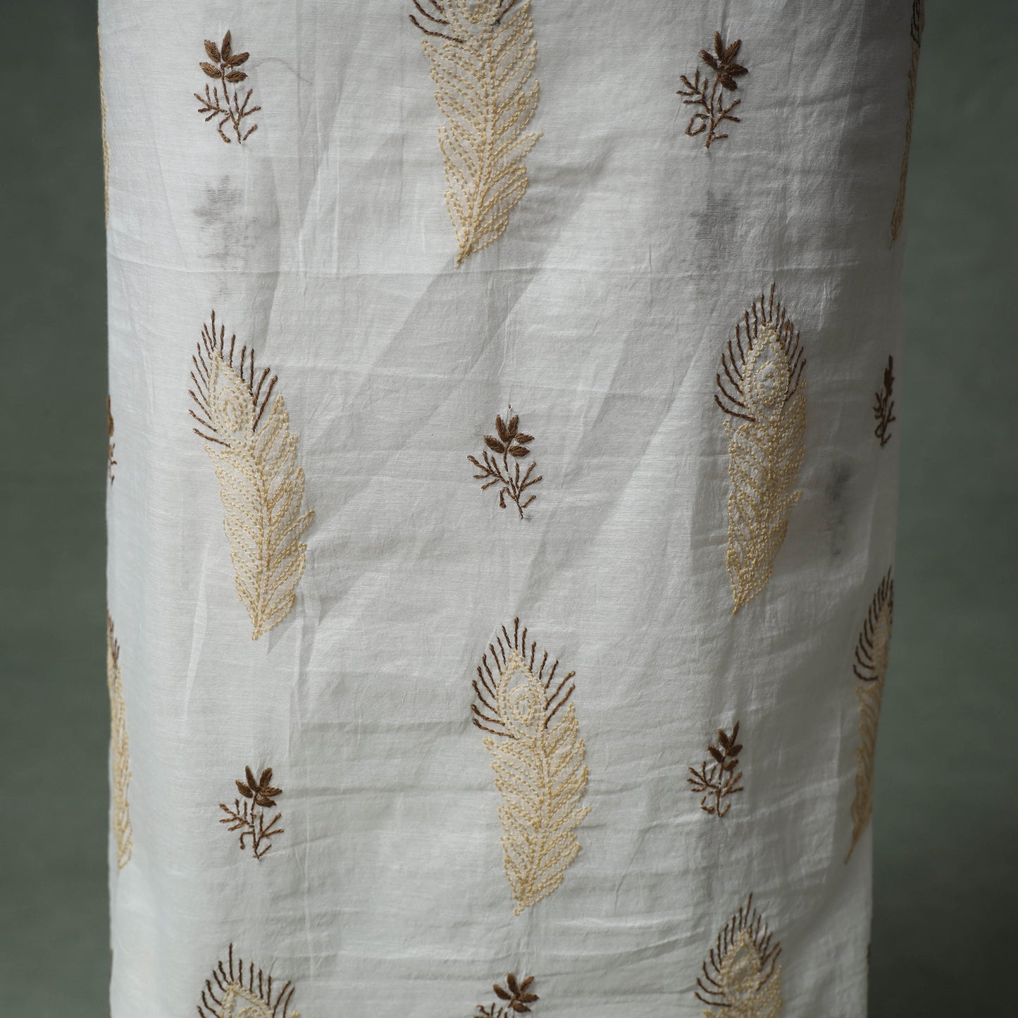 Lucknowi Chikankari Mul Chanderi Unstitched Dress Material: Kurta with Dupatta 11