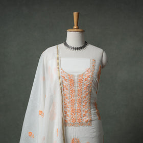 Lucknowi Chikankari Mul Chanderi Unstitched Dress Material: Kurta with Dupatta 13