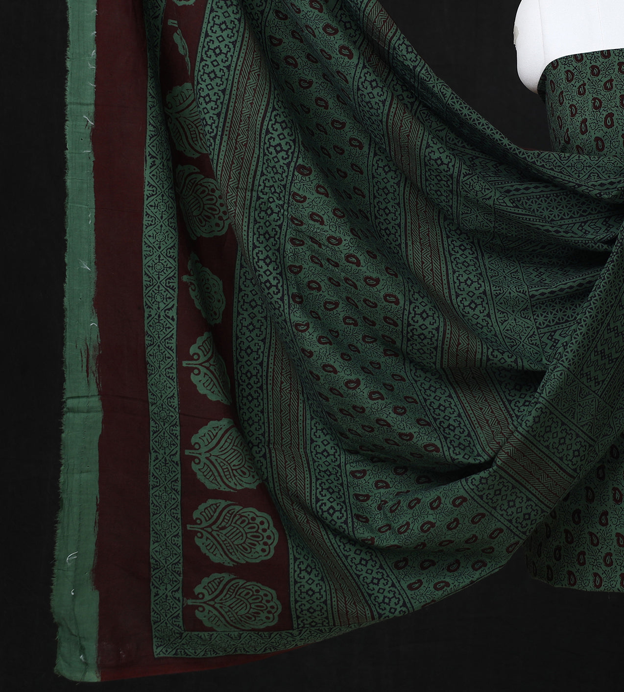 Green - 3pc Bagh Block Printed Natural Dyed Cotton Suit Material Set 01