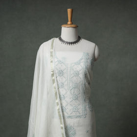 Lucknowi Chikankari Mul Chanderi Unstitched Dress Material: Kurta with Dupatta 12