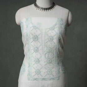 Lucknowi Chikankari Mul Chanderi Unstitched Dress Material: Kurta with Dupatta 12