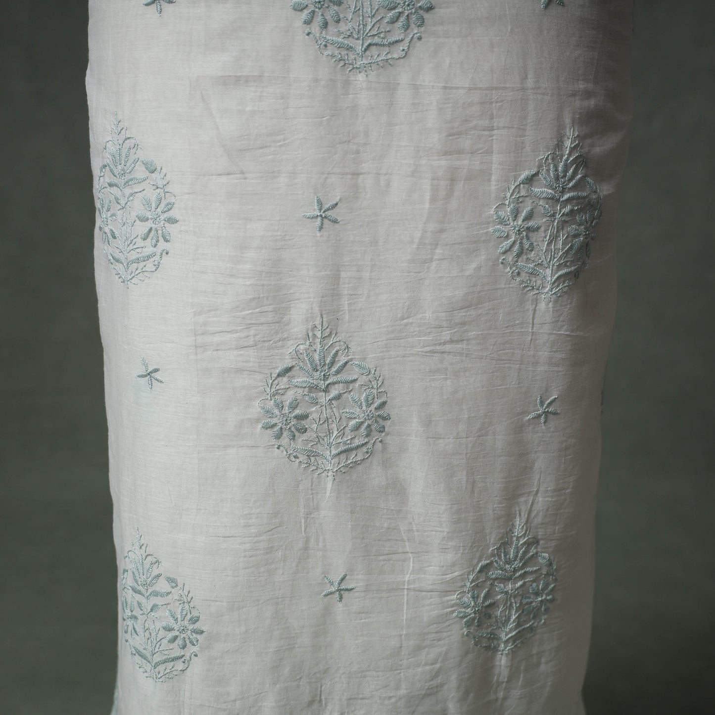 Lucknowi Chikankari Mul Chanderi Unstitched Dress Material: Kurta with Dupatta 12