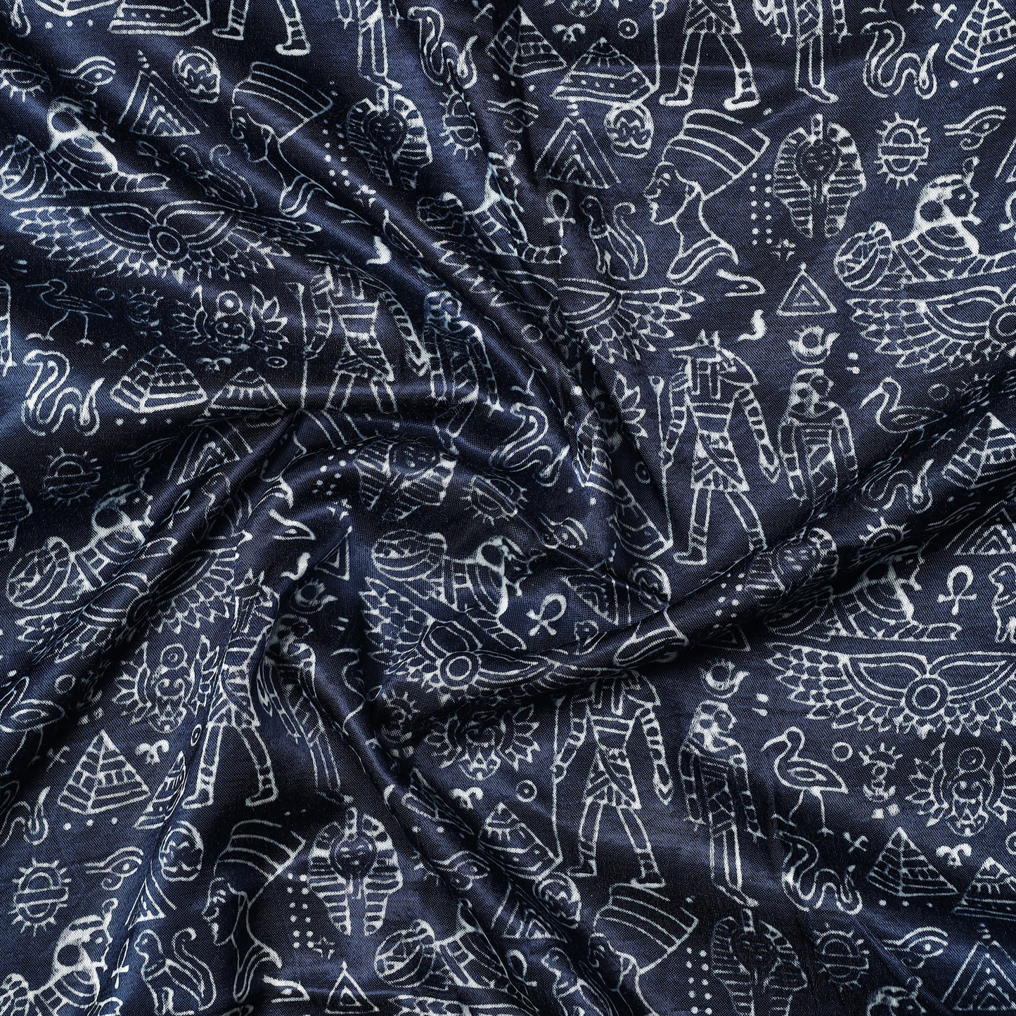 Blue - Kutch Hand Block Printed Mashru Silk Precut Fabric (1.5 meter) 25