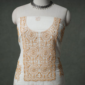 Lucknowi Chikankari Mul Chanderi Unstitched Dress Material: Kurta with Dupatta 14