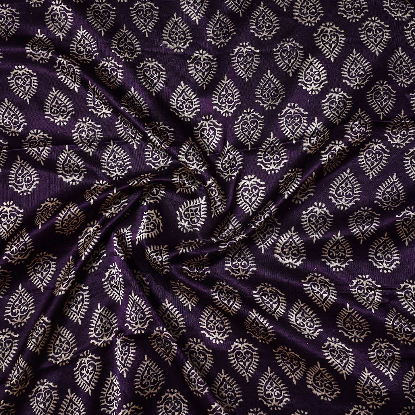 Purple - Kutch Hand Block Printed Mashru Silk Precut Fabric 02