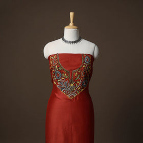 Handpainted Srikalahasti Handloom Chanderi Silk Unstitched Kurta (2.5M) 01