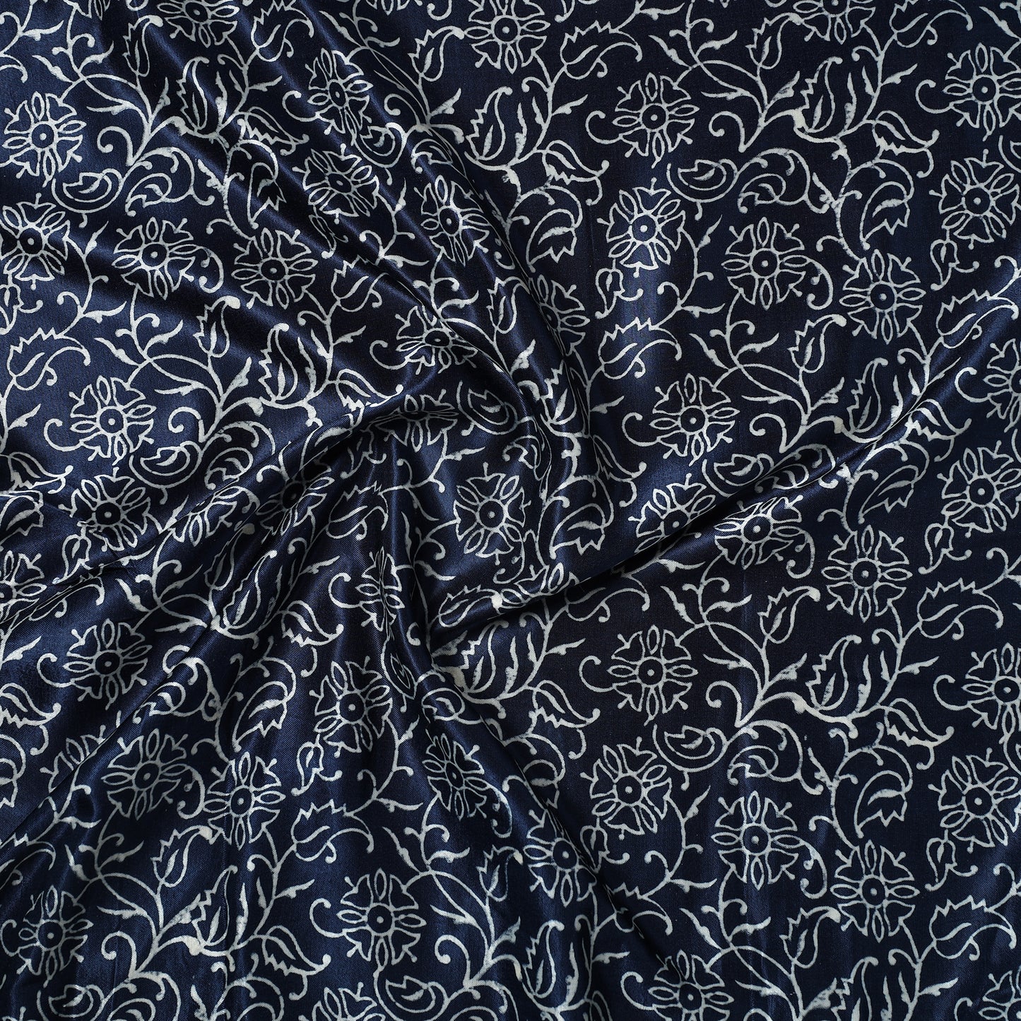 Blue - Kutch Hand Block Printed Mashru Silk Precut Fabric 05