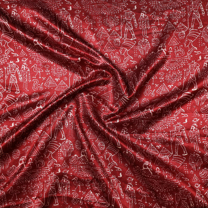 Red - Kutch Hand Block Printed Mashru Silk Precut Fabric 06