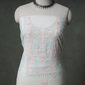 Lucknowi Chikankari Mul Chanderi Unstitched Dress Material: Kurta with Dupatta 15