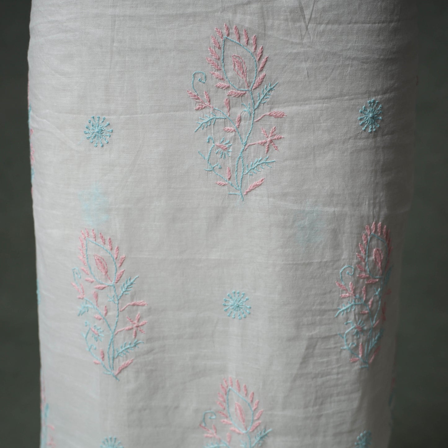 Lucknowi Chikankari Mul Chanderi Unstitched Dress Material: Kurta with Dupatta 15