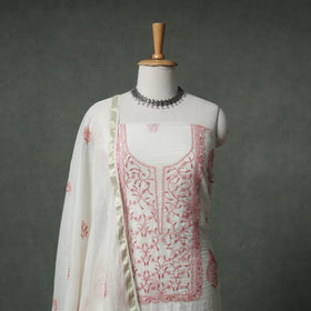 Lucknowi Chikankari Mul Chanderi Unstitched Dress Material: Kurta with Dupatta 16