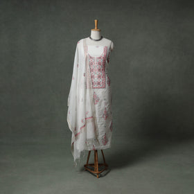Lucknowi Chikankari Mul Chanderi Unstitched Dress Material: Kurta with Dupatta 17