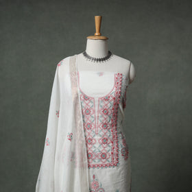 Lucknowi Chikankari Mul Chanderi Unstitched Dress Material: Kurta with Dupatta 17