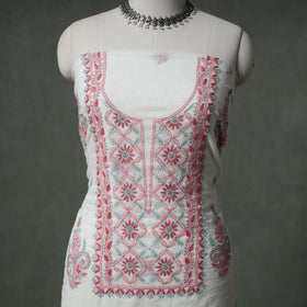 Lucknowi Chikankari Mul Chanderi Unstitched Dress Material: Kurta with Dupatta 17