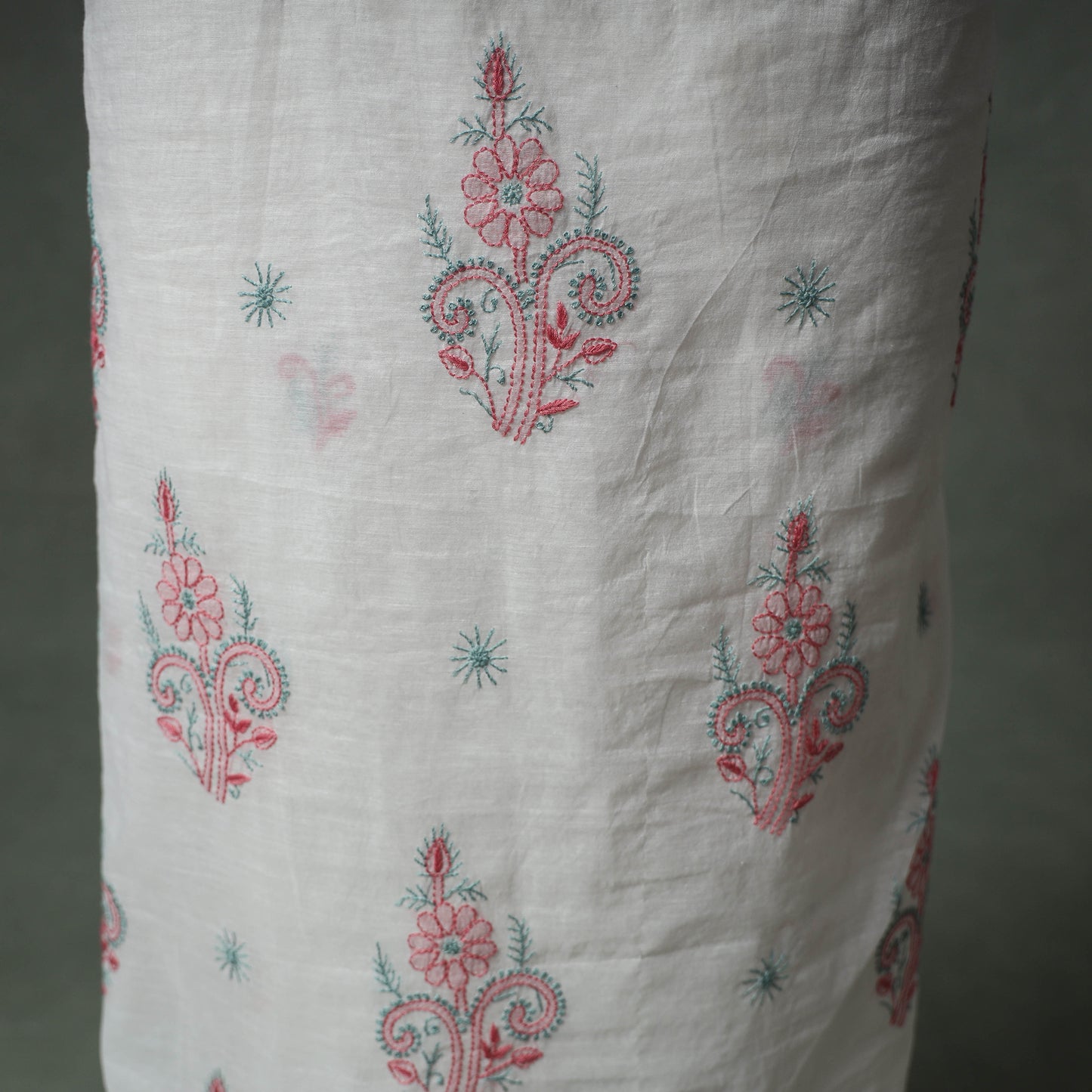 Lucknowi Chikankari Mul Chanderi Unstitched Dress Material: Kurta with Dupatta 17