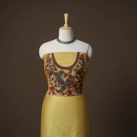 Handpainted Srikalahasti Handloom Chanderi Silk Unstitched Kurta (2.5M) 06