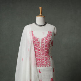 Lucknowi Chikankari Mul Chanderi Unstitched Dress Material: Kurta with Dupatta 18