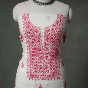 Lucknowi Chikankari Mul Chanderi Unstitched Dress Material: Kurta with Dupatta 18