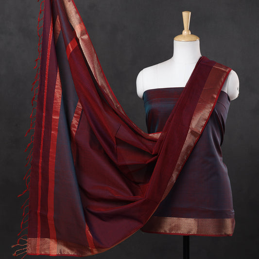 Purple - 2pc Maheshwari Silk Handloom Suit Material Set with Zari Border